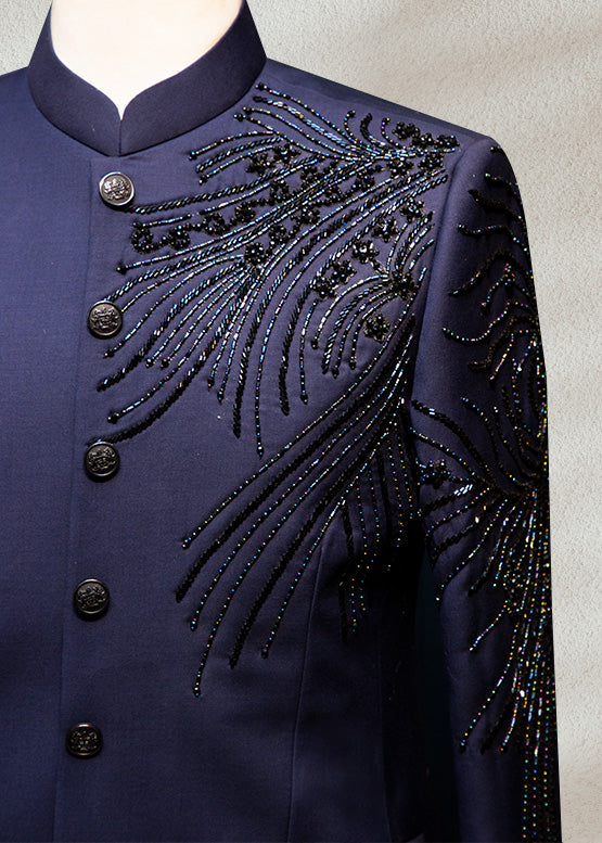 Navy Blue Prince Suit with Beadwork