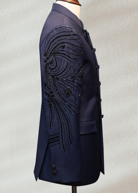 Navy Blue Prince Suit with Beadwork