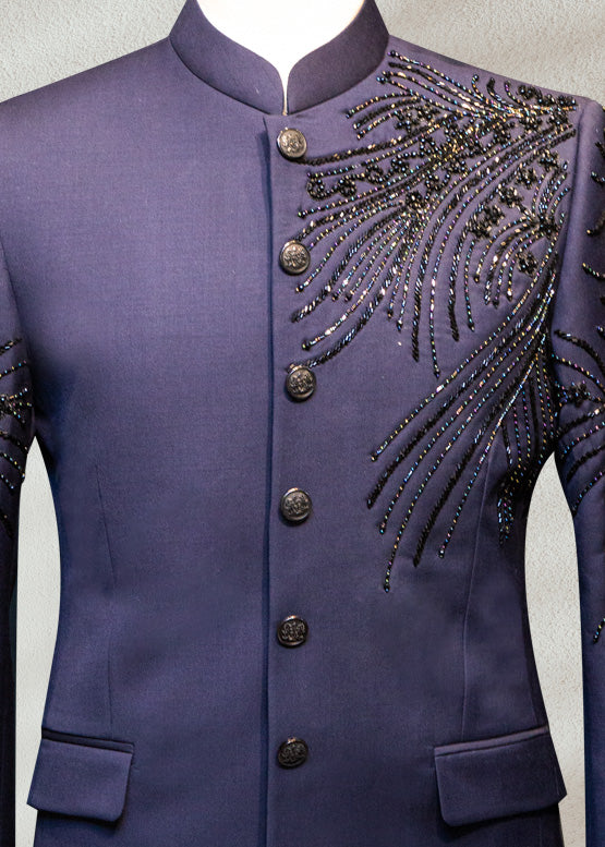 Navy Blue Prince Suit with Beadwork