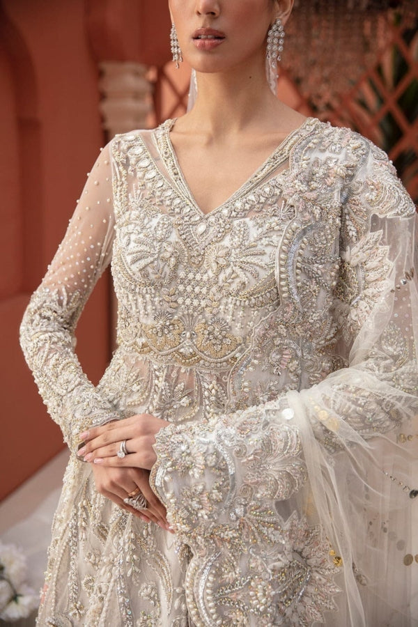Pakistani Bridal Embellished Silver Gown Outfit