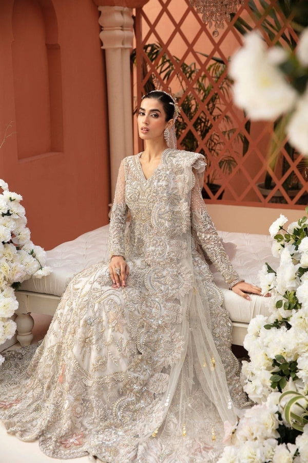 Pakistani Bridal Embellished Silver Gown Outfit