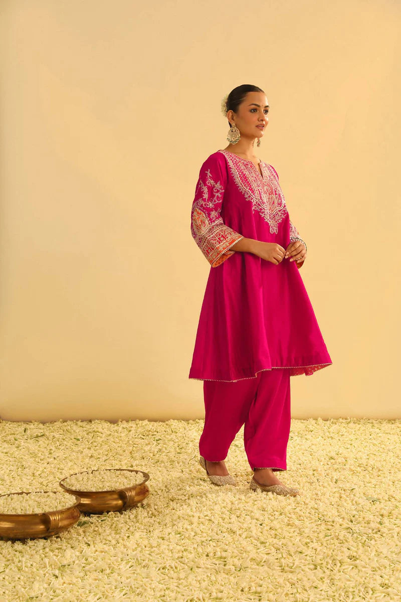 Mohsina - Hotpink Short Kalidaar Choga With Salwar