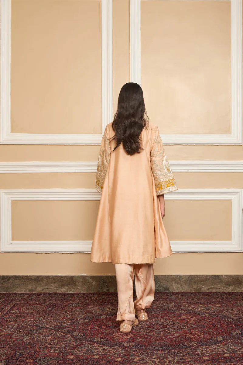 Mohsina - Rose Pink Short Kalidaar Choga With Salwar