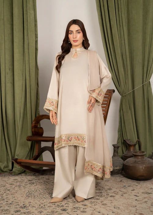 3Pc Embroidered Raw Silk with Farshi Shalwar FATAH-F25-0022 -