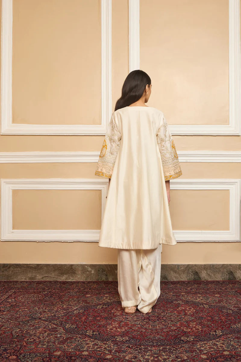 Mohsina - Daisy Ivory Short Kalidaar Choga With Salwar