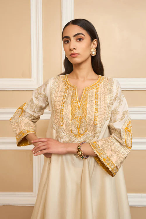 Mohsina - Daisy Ivory Short Kalidaar Choga With Salwar