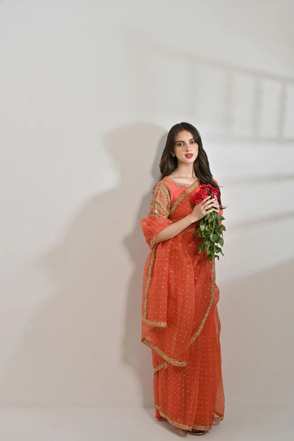 Coral Organza Saree