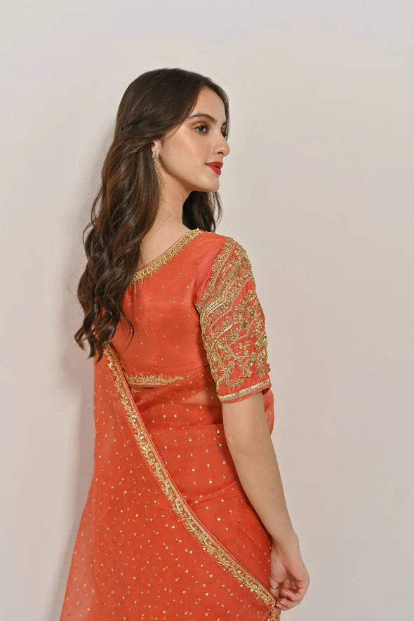 Coral Organza Saree
