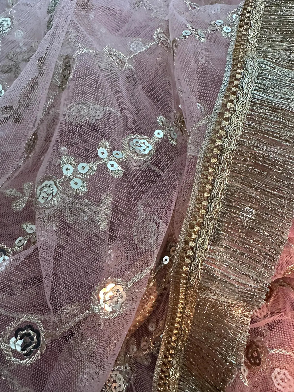 Pink embroidered long veil