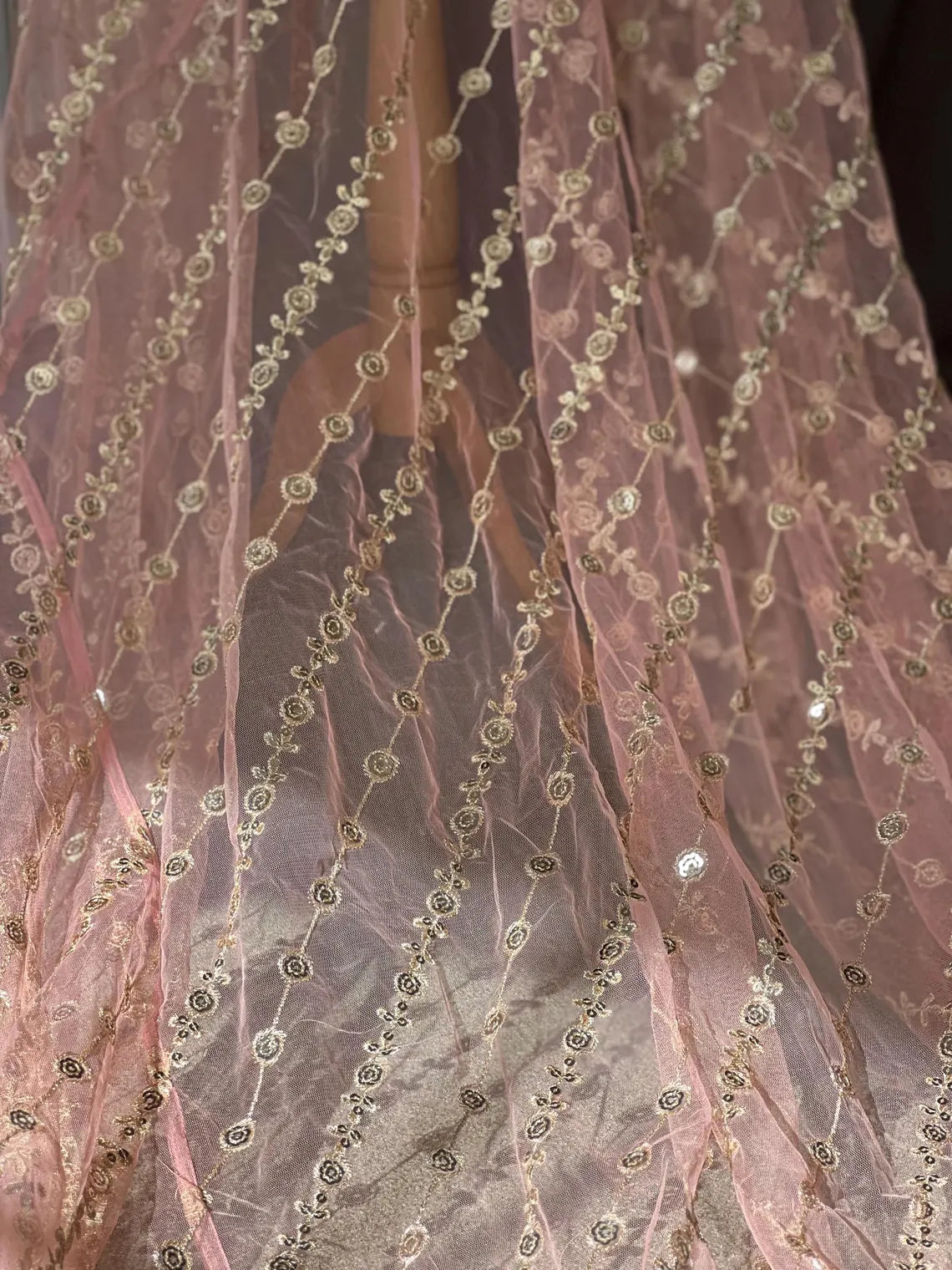Pink embroidered long veil