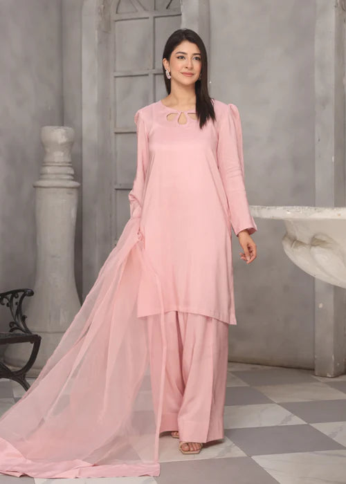 3Pc Silk Viscose with Farshi Shalwar with Organza