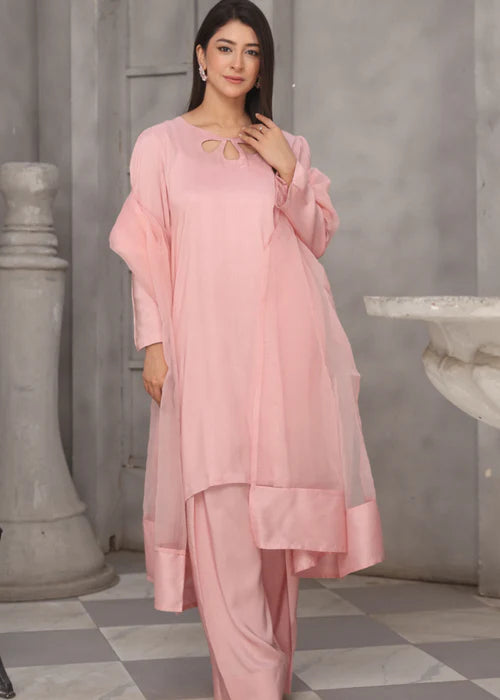 3Pc Silk Viscose with Farshi Shalwar with Organza